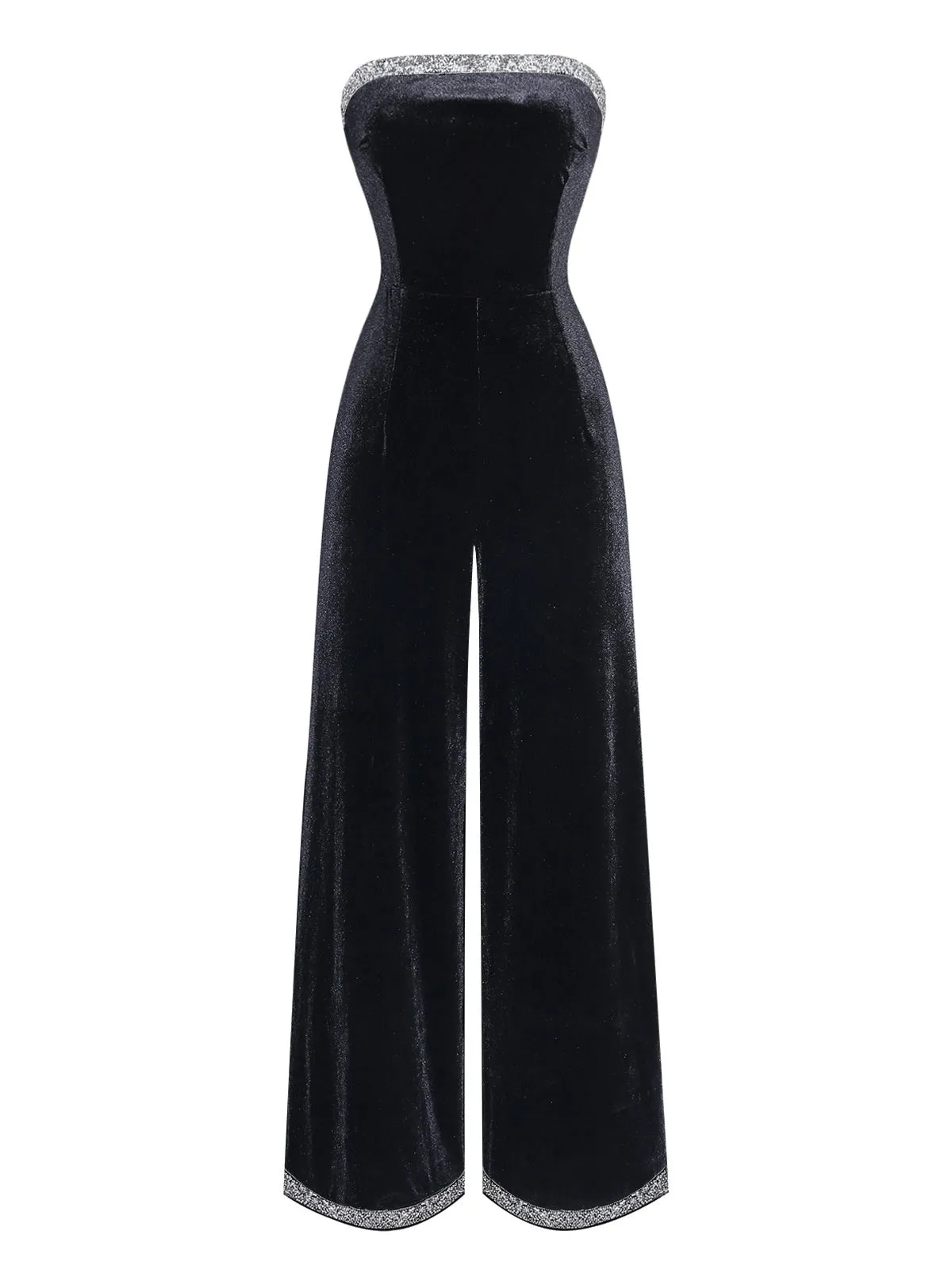 Black 1950s Strapless Velvet Rhinestone Patchwork Jumpsuit sold by Retro Stage product image thumbnail 2