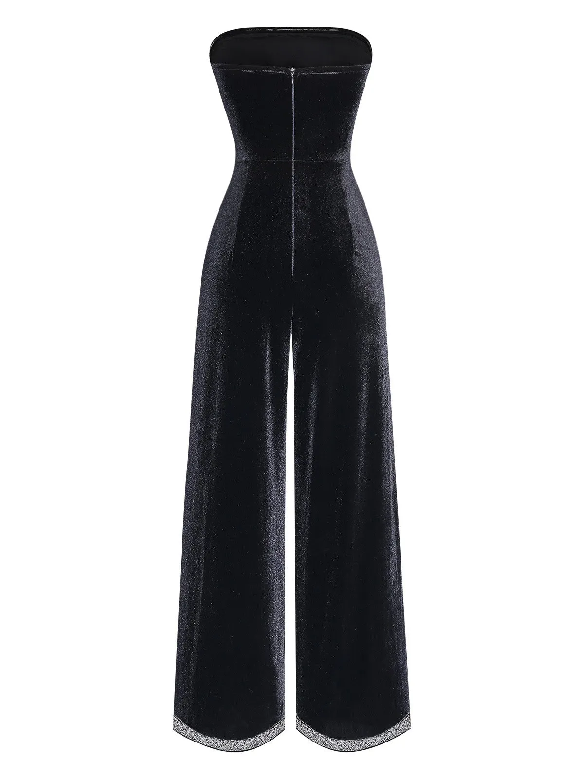 Black 1950s Strapless Velvet Rhinestone Patchwork Jumpsuit sold by Retro Stage product image thumbnail 3