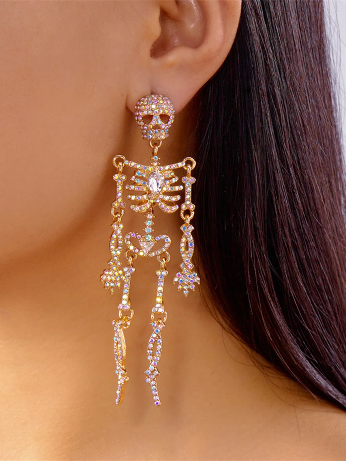 Gold Crystal Skeleton Drop Earrings sold by Retro Stage product image thumbnail 2