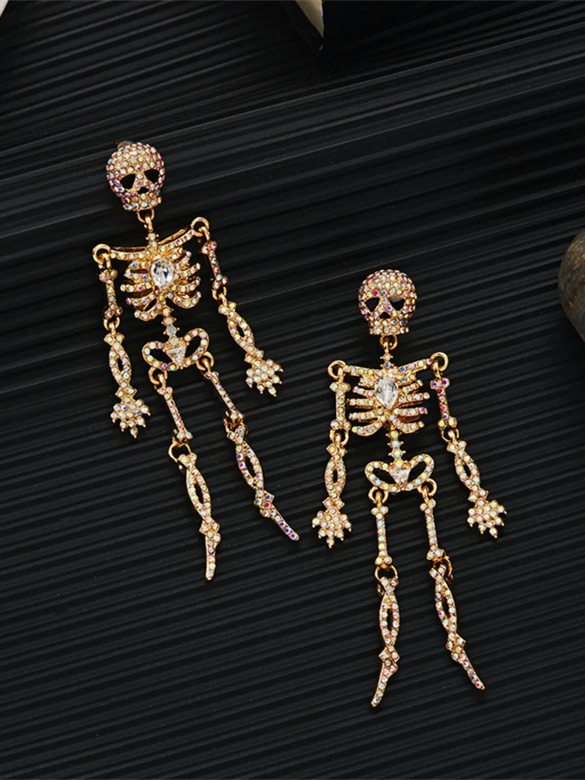 Gold Crystal Skeleton Drop Earrings sold by Retro Stage product image thumbnail 5