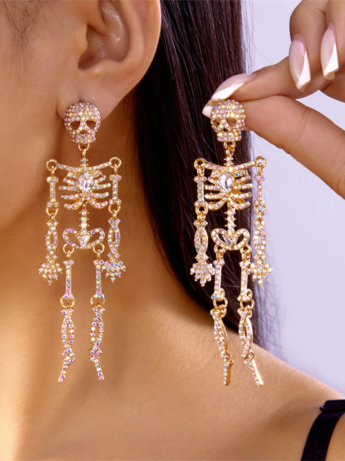Gold Crystal Skeleton Drop Earrings sold by Retro Stage