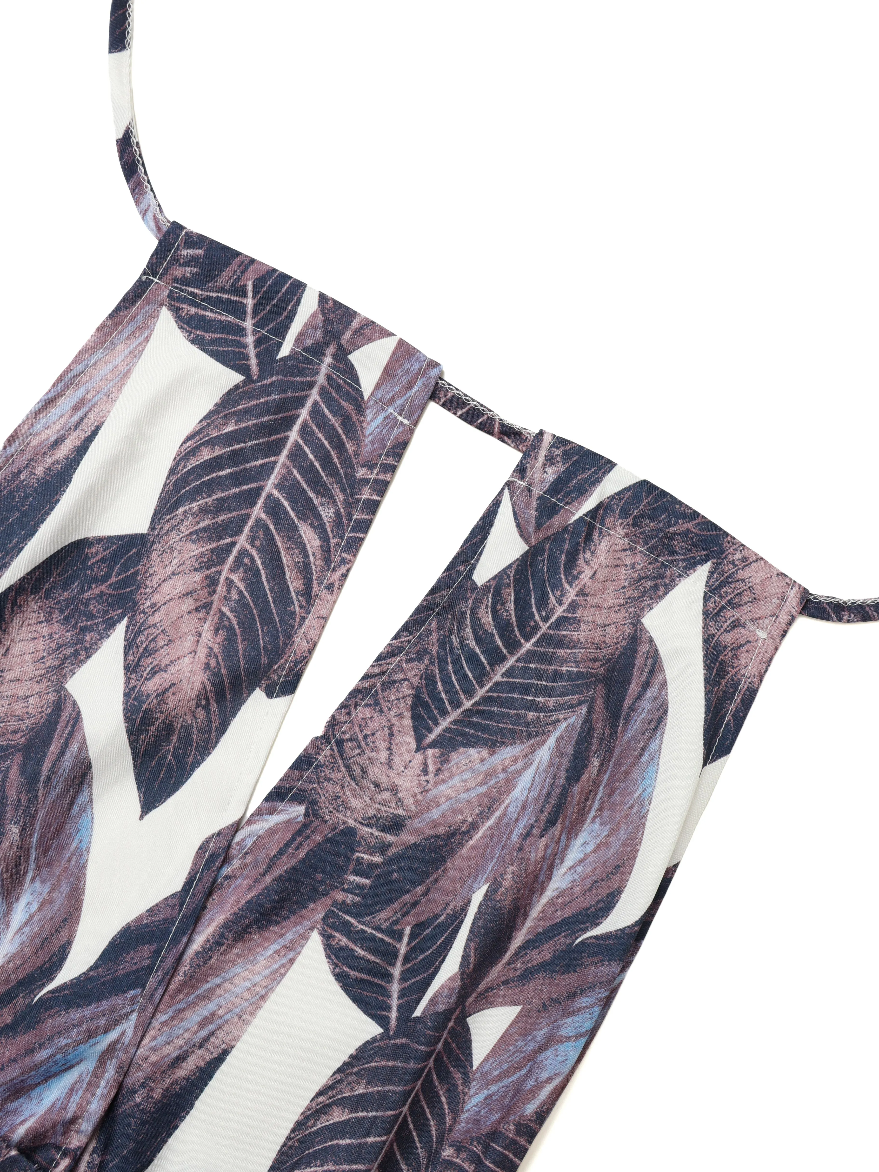 Purple 1970s Tropical Print V-Neck Wide Leg Jumpsuit sold by Retro Stage product image thumbnail 5