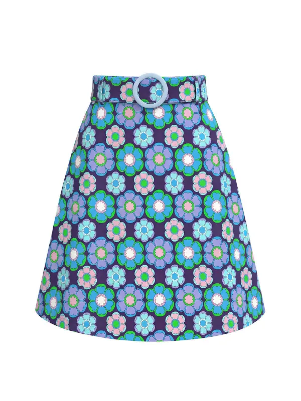 [Pre-Sale] Multicolor 1960s Floral Belted A-Line Skirt made by Retro Stage
