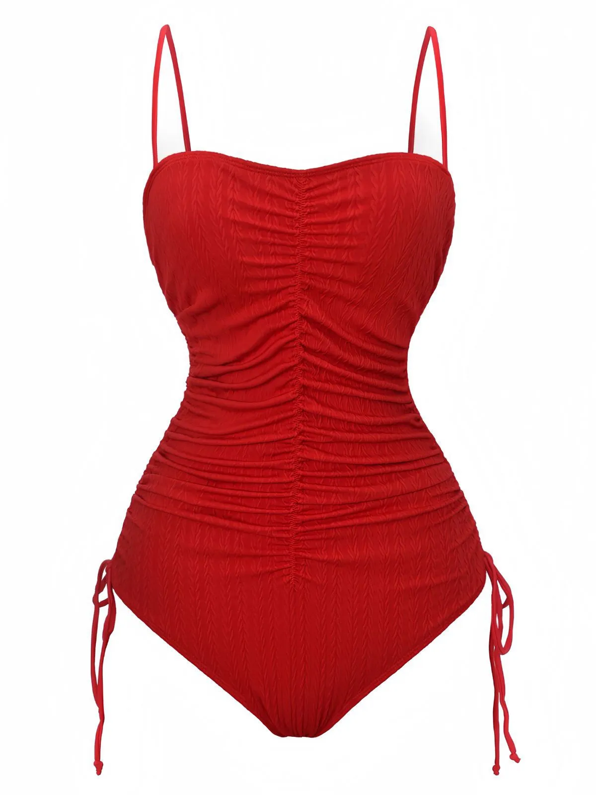 1940s Solid Ruched Spaghetti Strap One-Piece Swimsuit sold by Retro Stage product image thumbnail 2