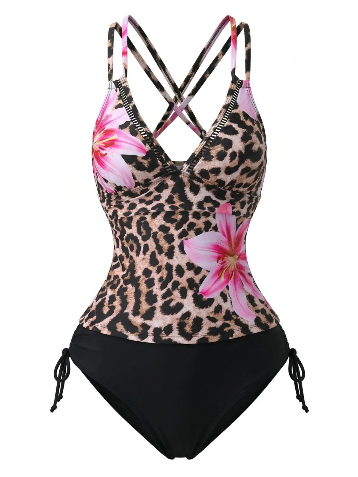 1950s V-Neck Floral Patchwork Tankini Set sold by Retro Stage product image thumbnail 2
