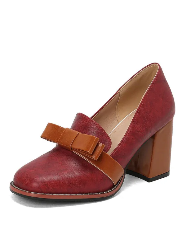 Bowknot Square-Toe Slip On Chunky Heels made by Retro Stage