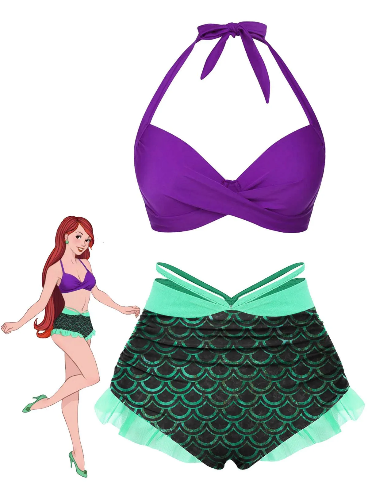 Green 1970s Halter Mermaid Scales Swimsuit sold by Retro Stage product image thumbnail 2