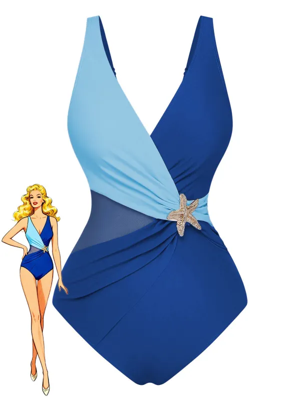 1950s Starfish V-Neck Tummy Control One-Piece Swimsuit made by Retro Stage