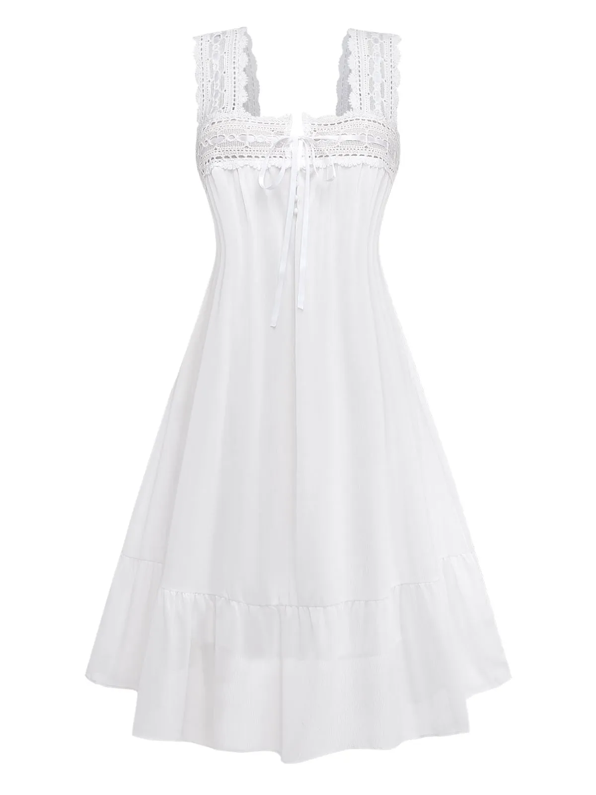 White 1940s Solid Lace Patchwork Tie Front Dress sold by Retro Stage product image thumbnail 2