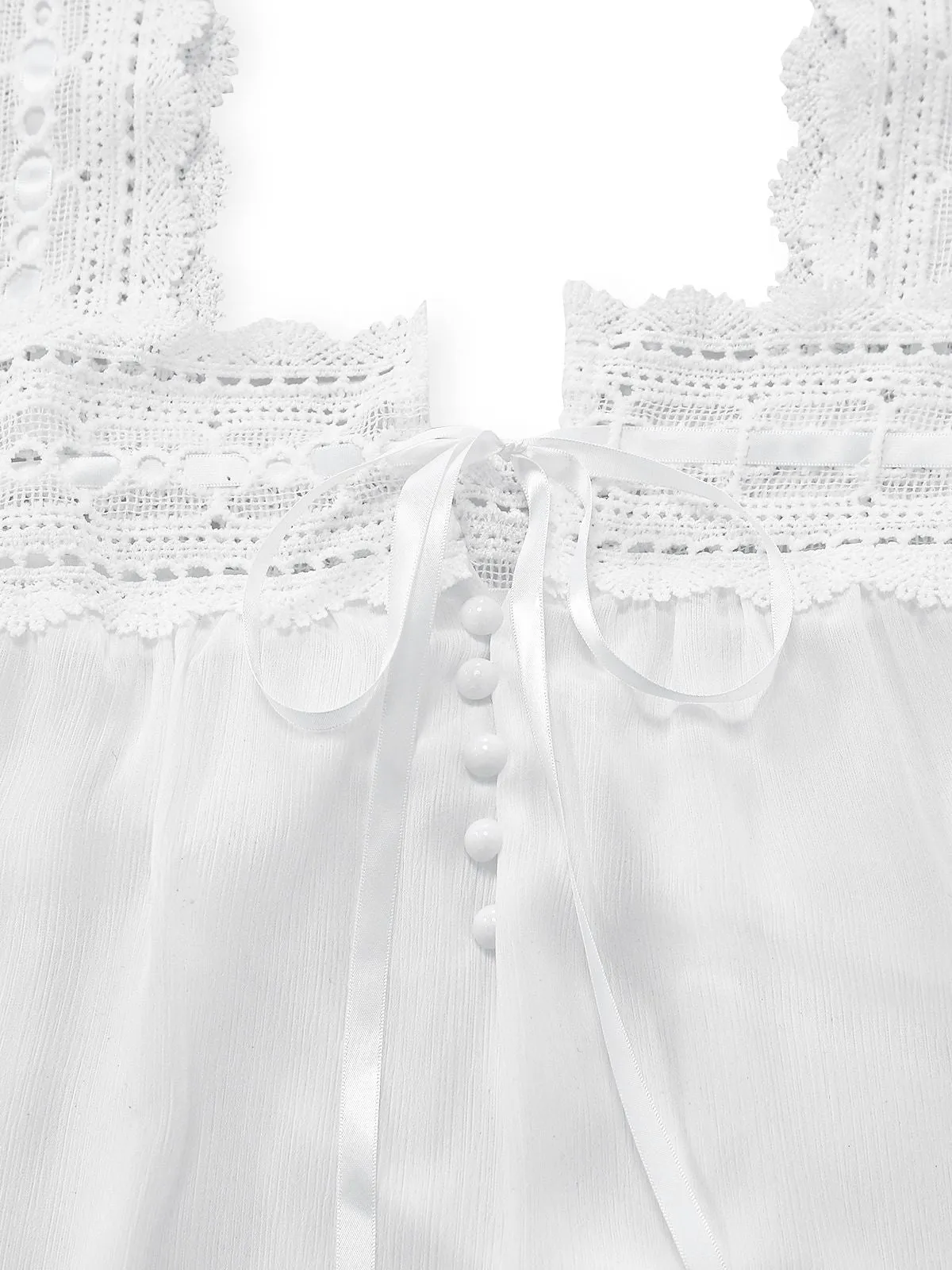 White 1940s Solid Lace Patchwork Tie Front Dress sold by Retro Stage product image thumbnail 5