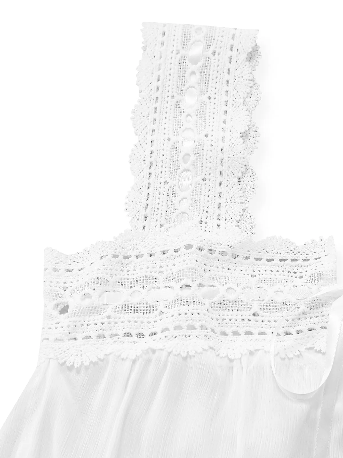 White 1940s Solid Lace Patchwork Tie Front Dress sold by Retro Stage product image thumbnail 4