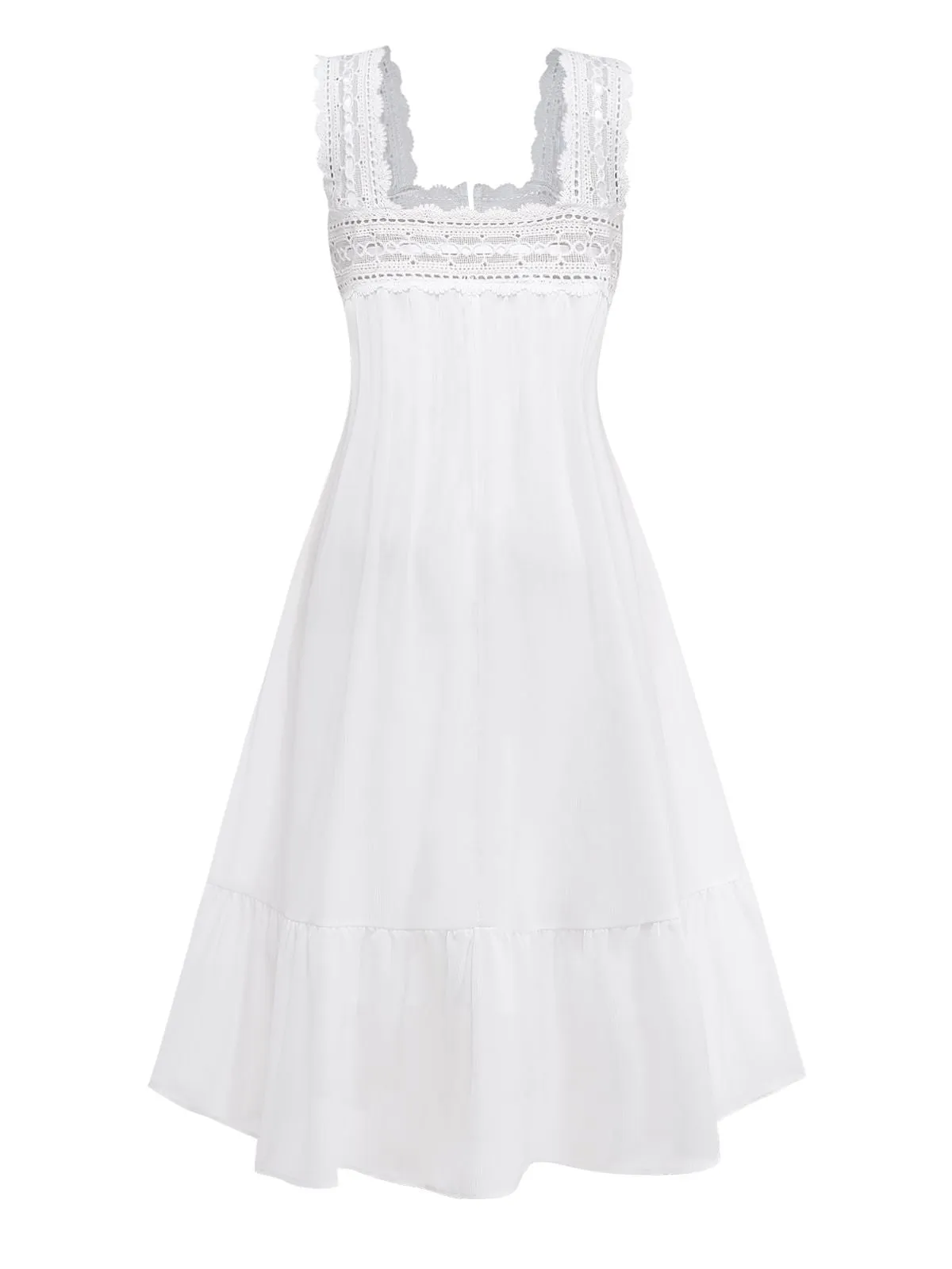 White 1940s Solid Lace Patchwork Tie Front Dress sold by Retro Stage product image thumbnail 3