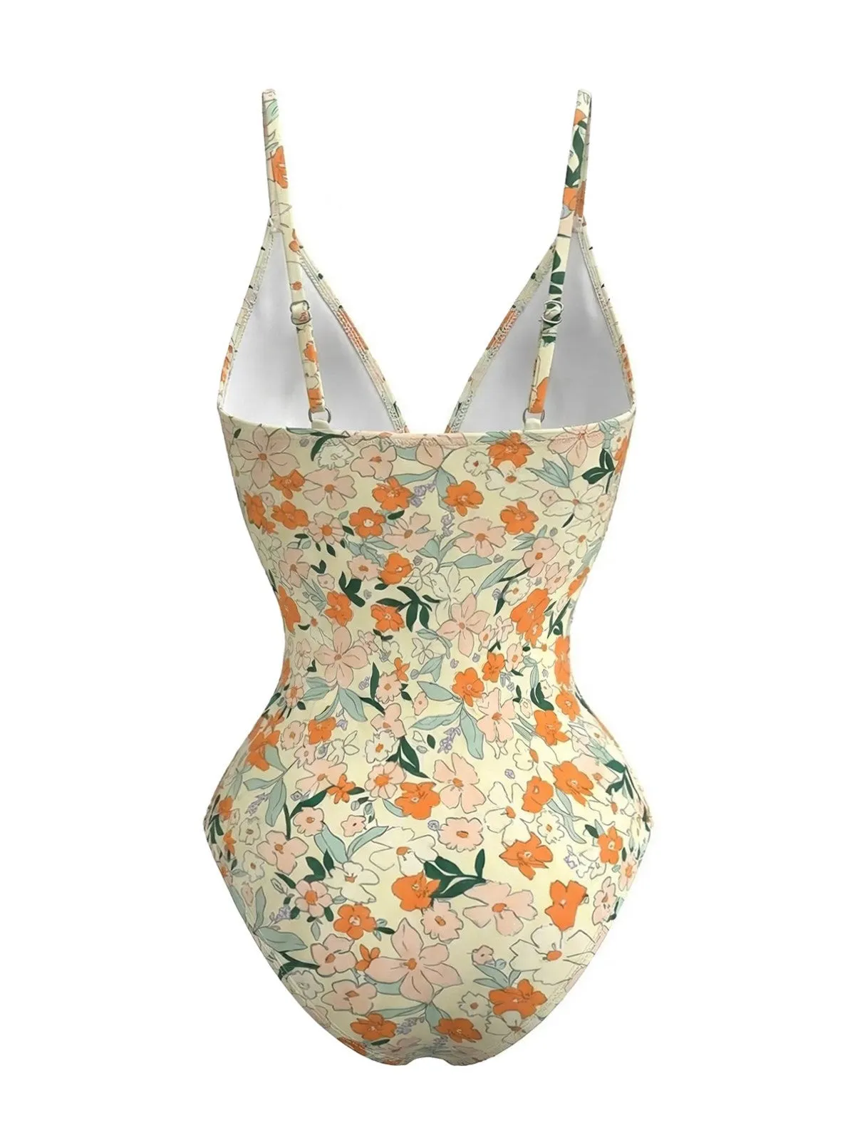 1980s Floral V-Neck Ruched One-Piece Swimsuit sold by Retro Stage product image thumbnail 3