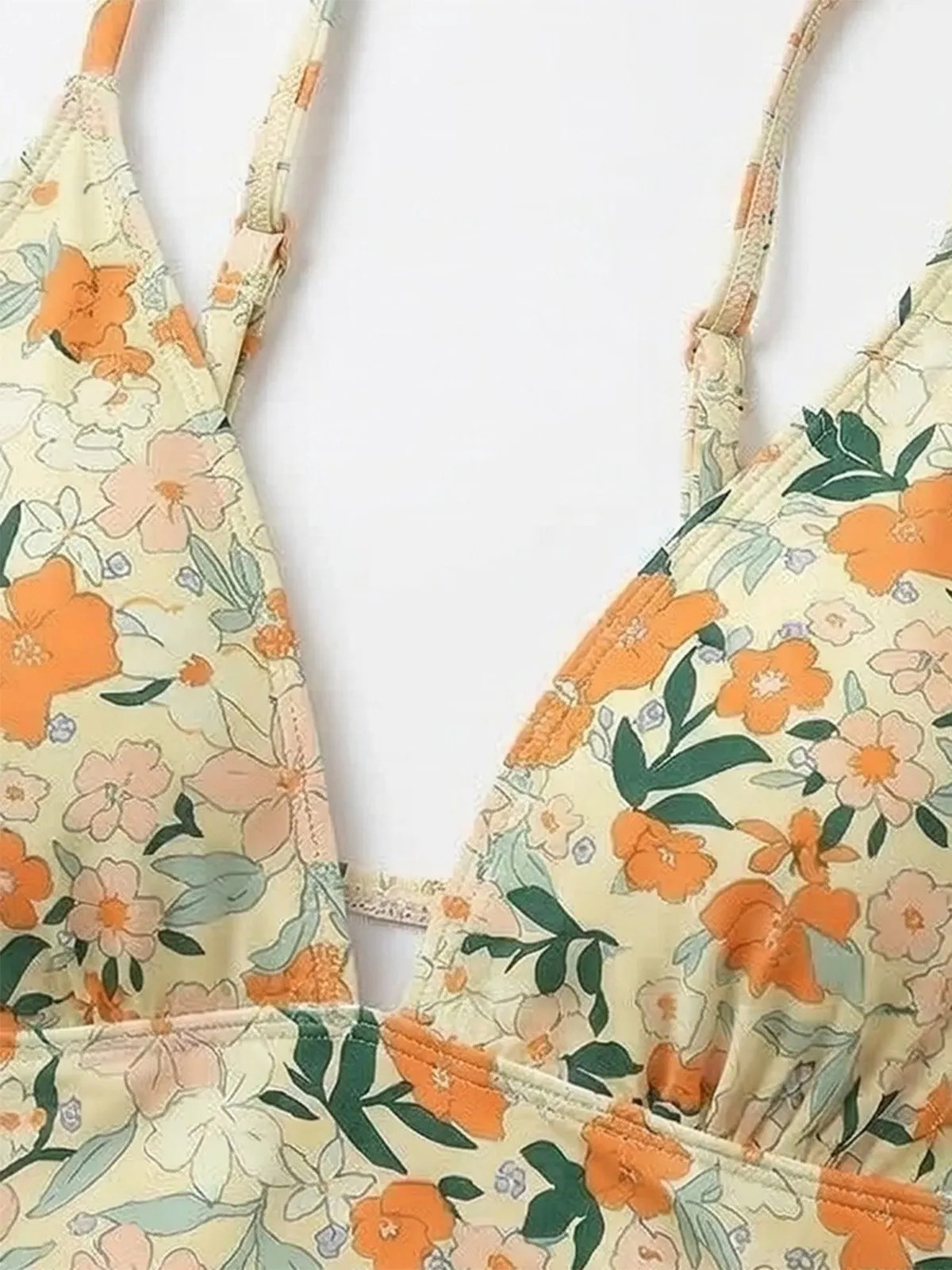 1980s Floral V-Neck Ruched One-Piece Swimsuit sold by Retro Stage product image thumbnail 4