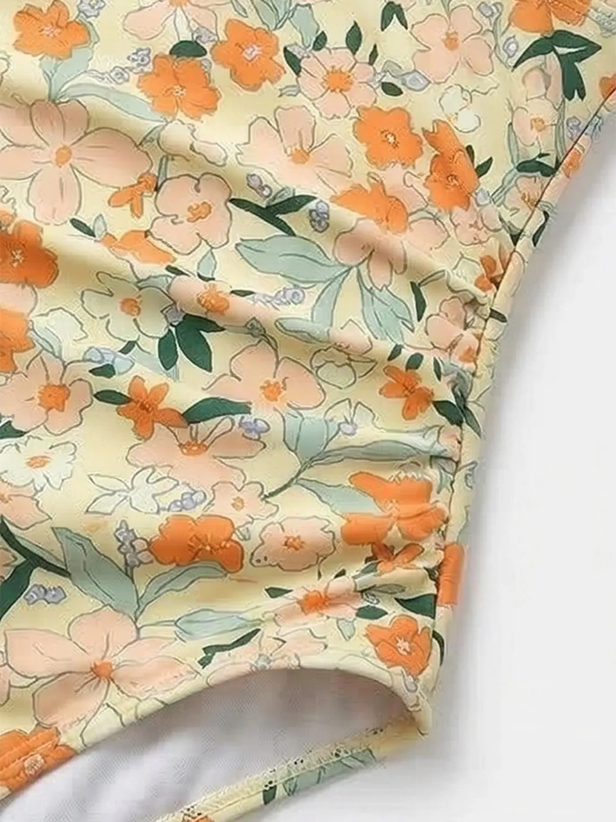 1980s Floral V-Neck Ruched One-Piece Swimsuit sold by Retro Stage product image thumbnail 5