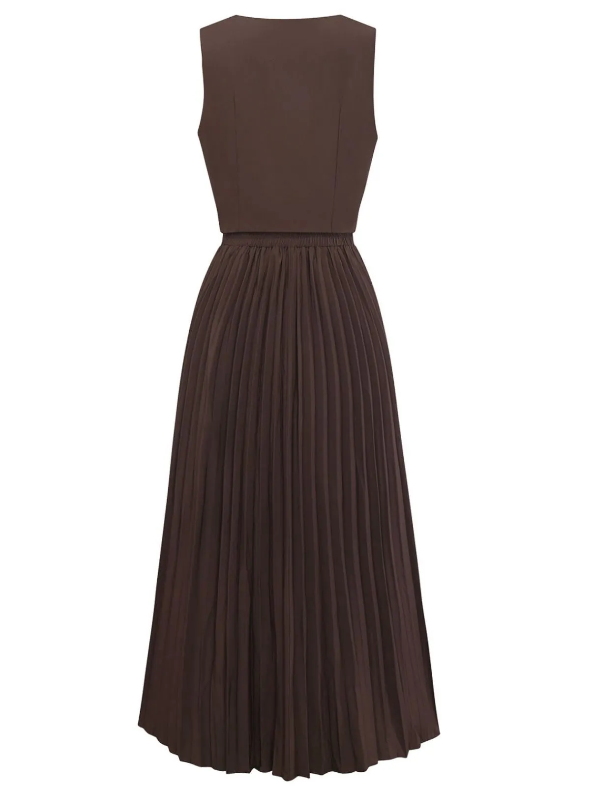 2PCS Brown 1940s Sleeveless Vest & Pleated Midi Skirt sold by Retro Stage product image thumbnail 3