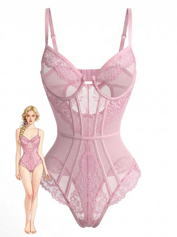 1980s Slip Floral Lace Bodysuit Lingerie made by Retro Stage