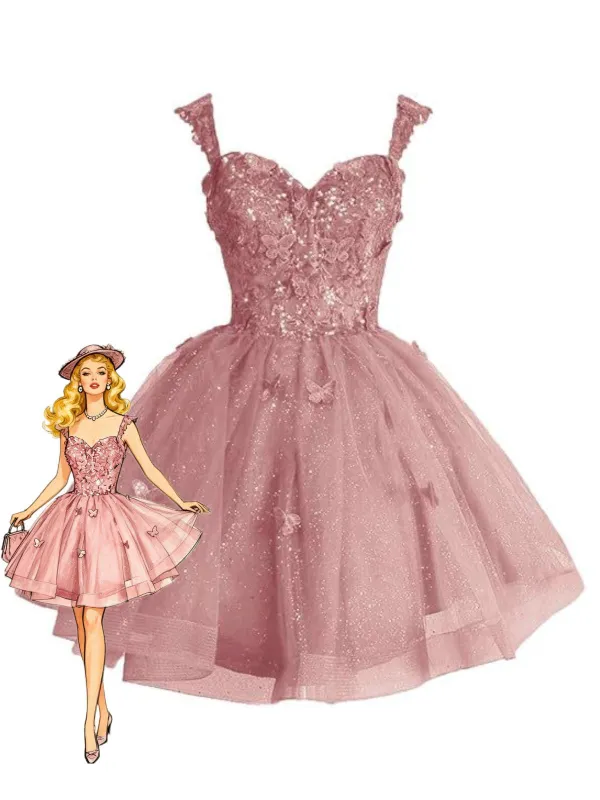 Pink 1960s Butterfly Tulle Glitter Homecoming Mini Dress made by Retro Stage