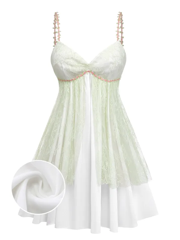 [Pre-Sale] Green 1950s Lace Rose Strap Double Layer Nightdress made by Retro Stage