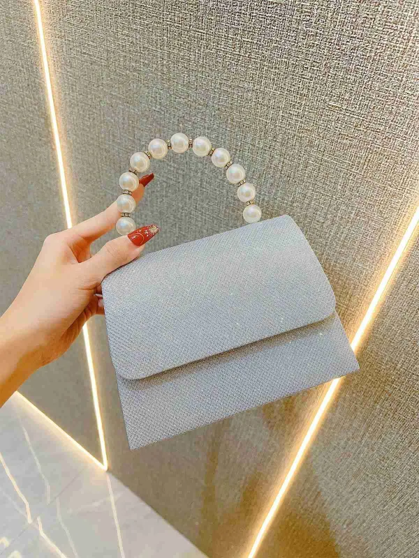 Silver Vintage Rhinestone Glitter Faux Pearl Handbag made by Retro Stage