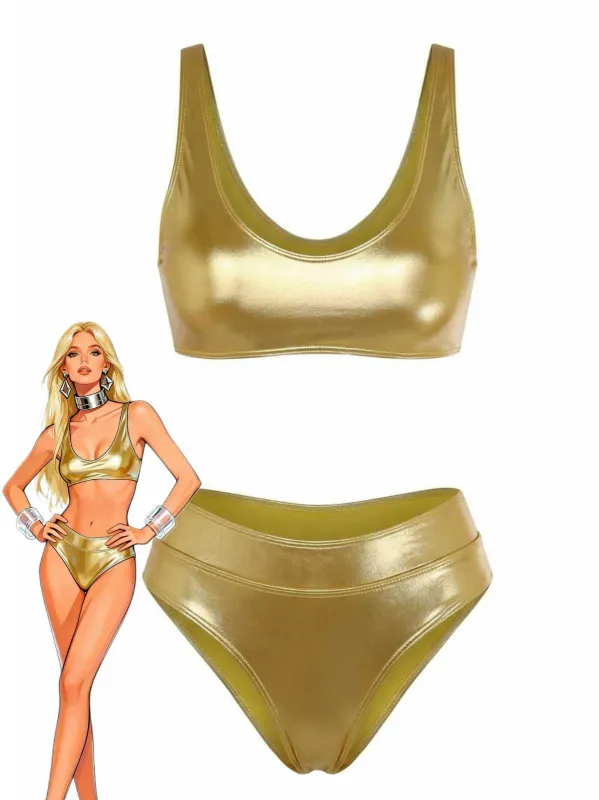 Gold 1970s Metallic High-Waist Bikini Set made by Retro Stage