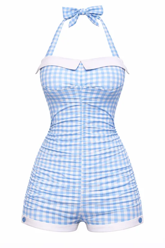 [Pre-Sale] Gingham 1950s Halter Bowknot One-piece Swimsuit made by Retro Stage
