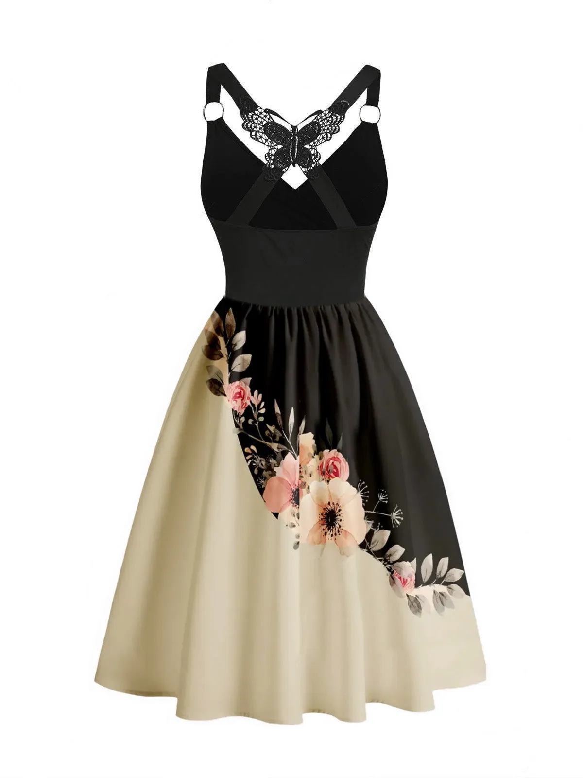 1950s Lace Butterfly Floral Colorblock Dress sold by Retro Stage product image thumbnail 2