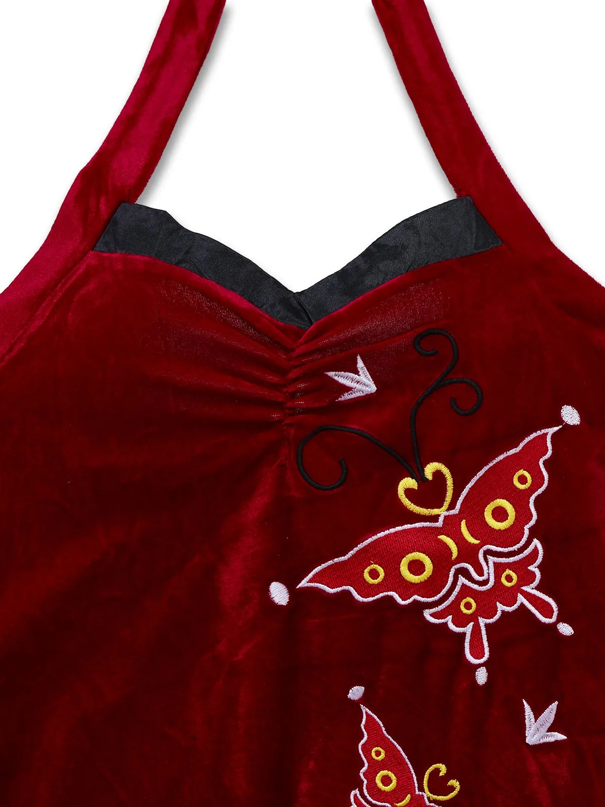 Red 1980s Ada-Wong Embroidered Butterfly Velvet Dress sold by Retro Stage product image thumbnail 4