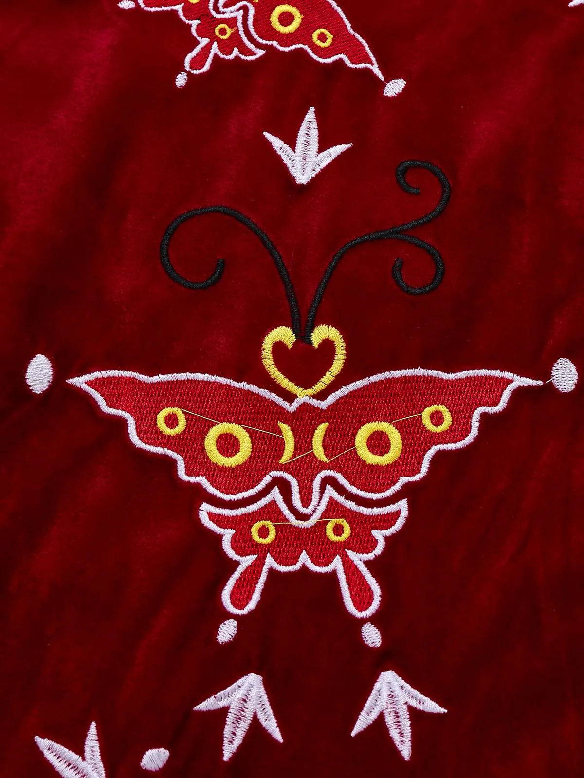 Red 1980s Ada-Wong Embroidered Butterfly Velvet Dress sold by Retro Stage product image thumbnail 5