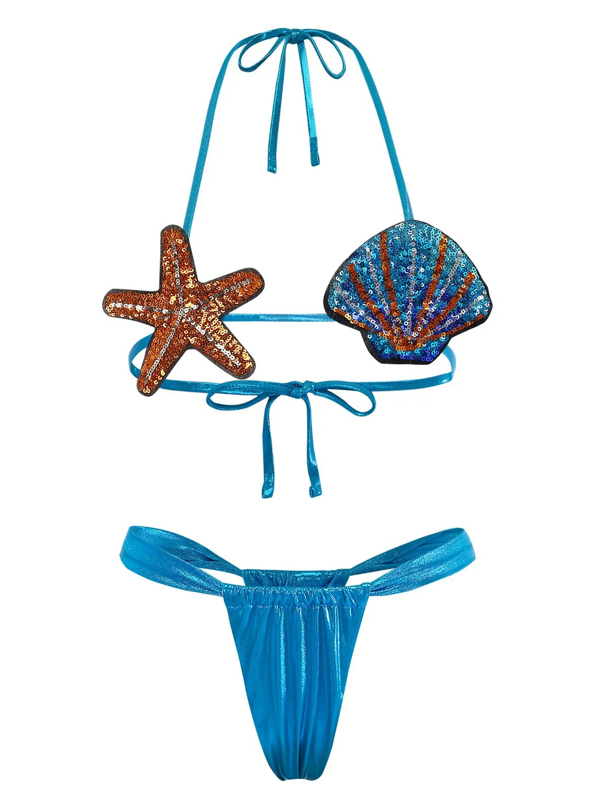 Blue 1970s Shell & Starfish Bikini Set sold by Retro Stage product image thumbnail 2