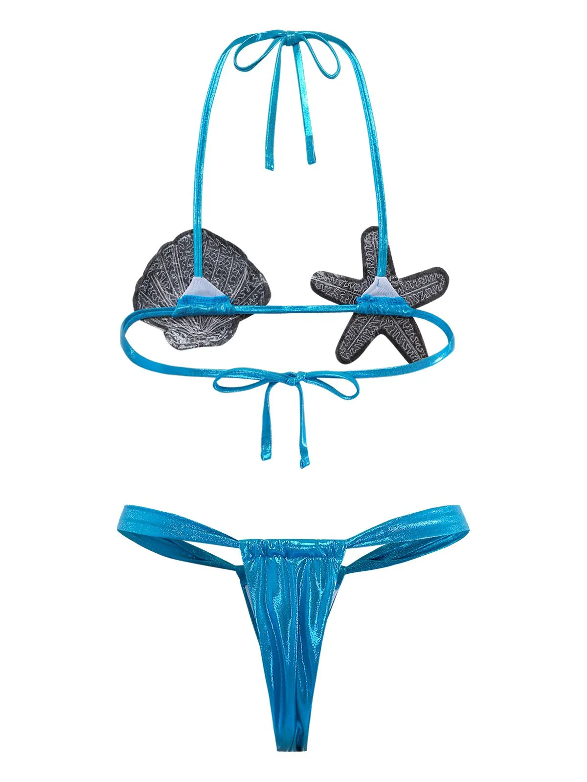 Blue 1970s Shell & Starfish Bikini Set sold by Retro Stage product image thumbnail 3