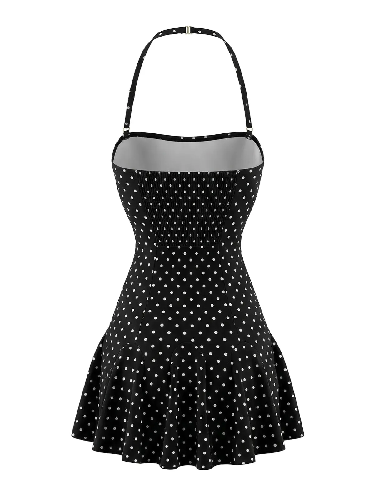 Black 1950s Polka Dot Halter Backless Swim Dress sold by Retro Stage product image thumbnail 3