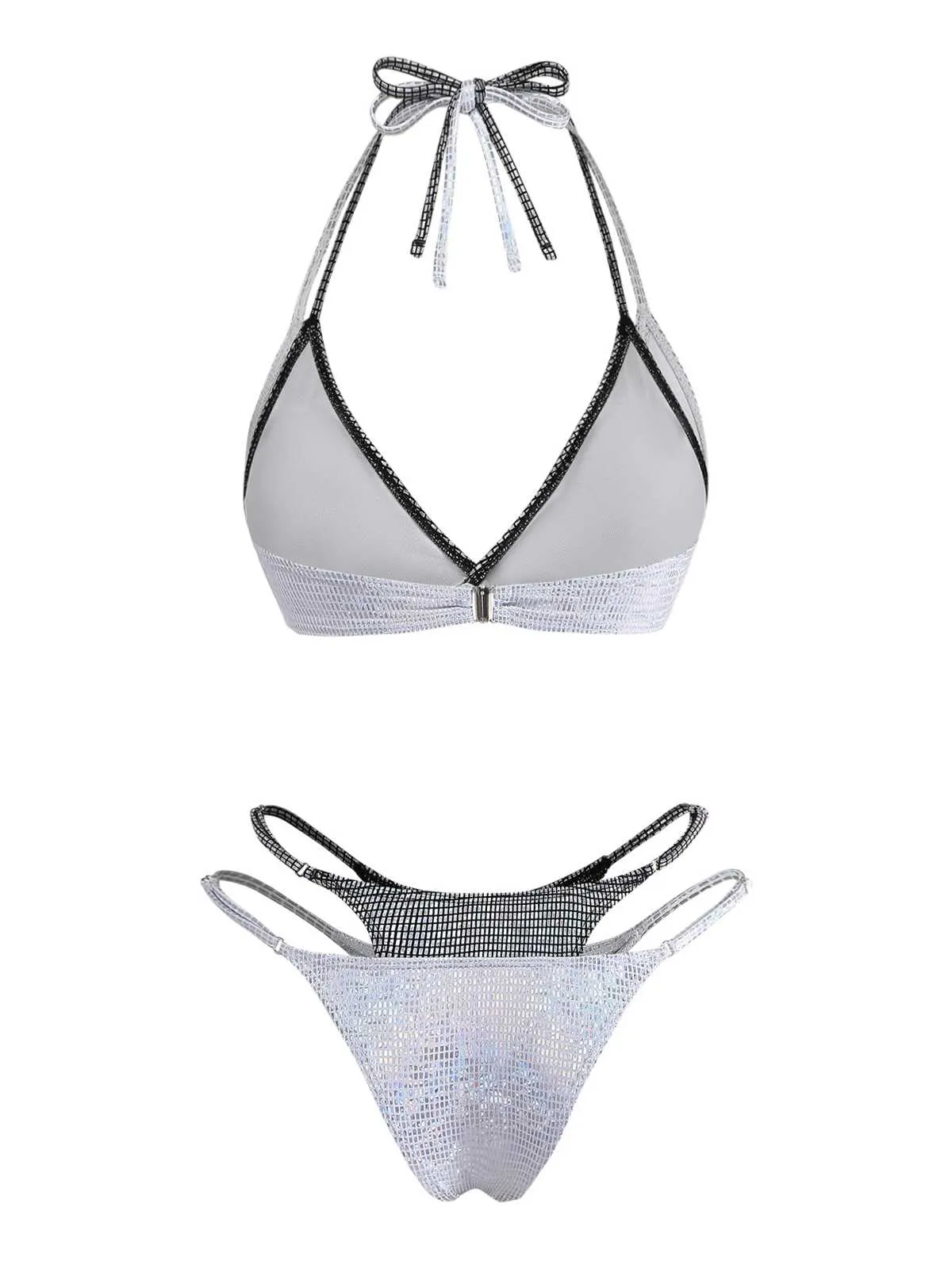 Silver 1980s Halter Shimmer Fake Two-Piece Bikini Set sold by Retro Stage product image thumbnail 3