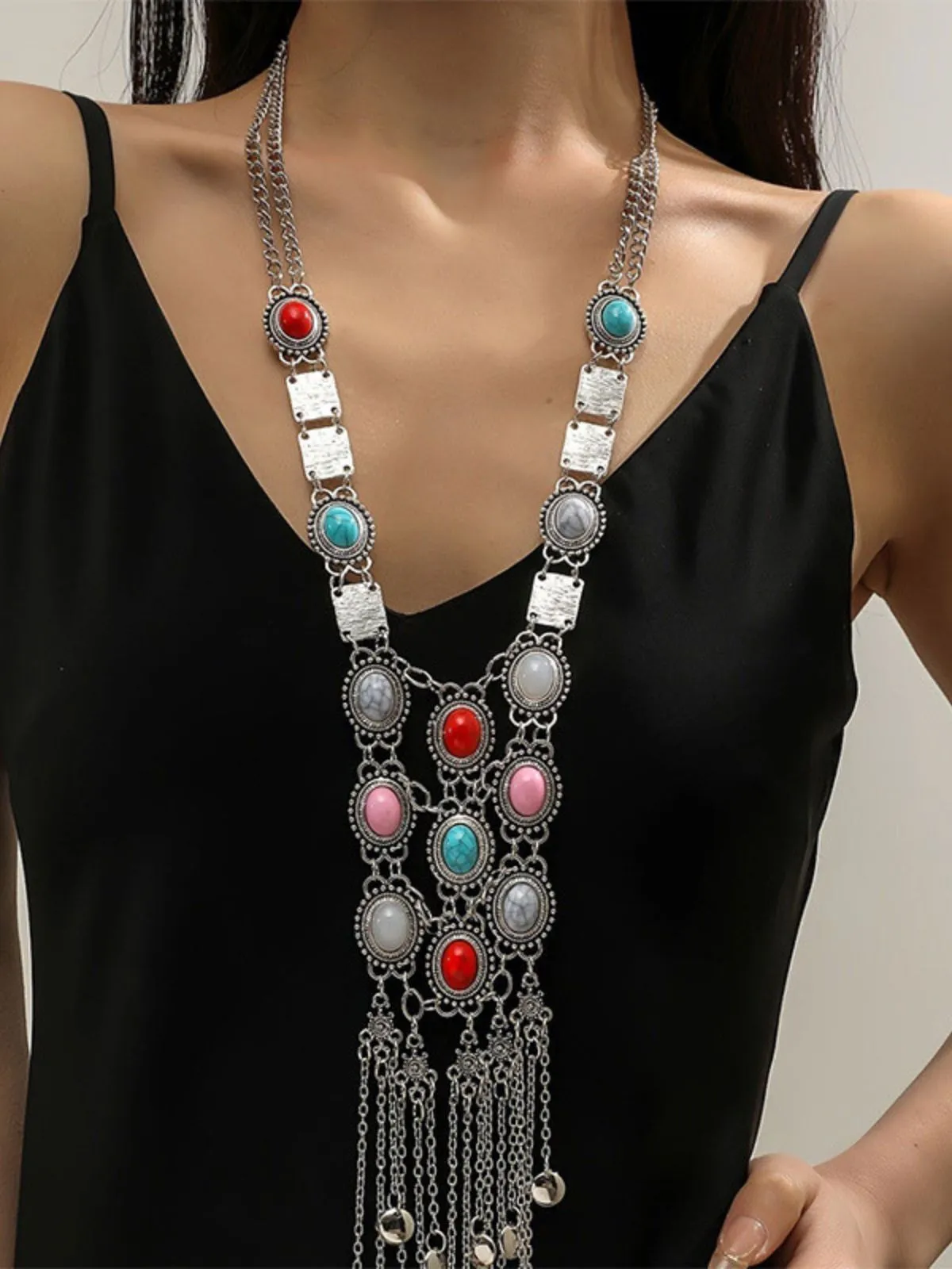 Multicolor Bohemian Tiered Tassel Fringe Necklace sold by Retro Stage product image thumbnail 3