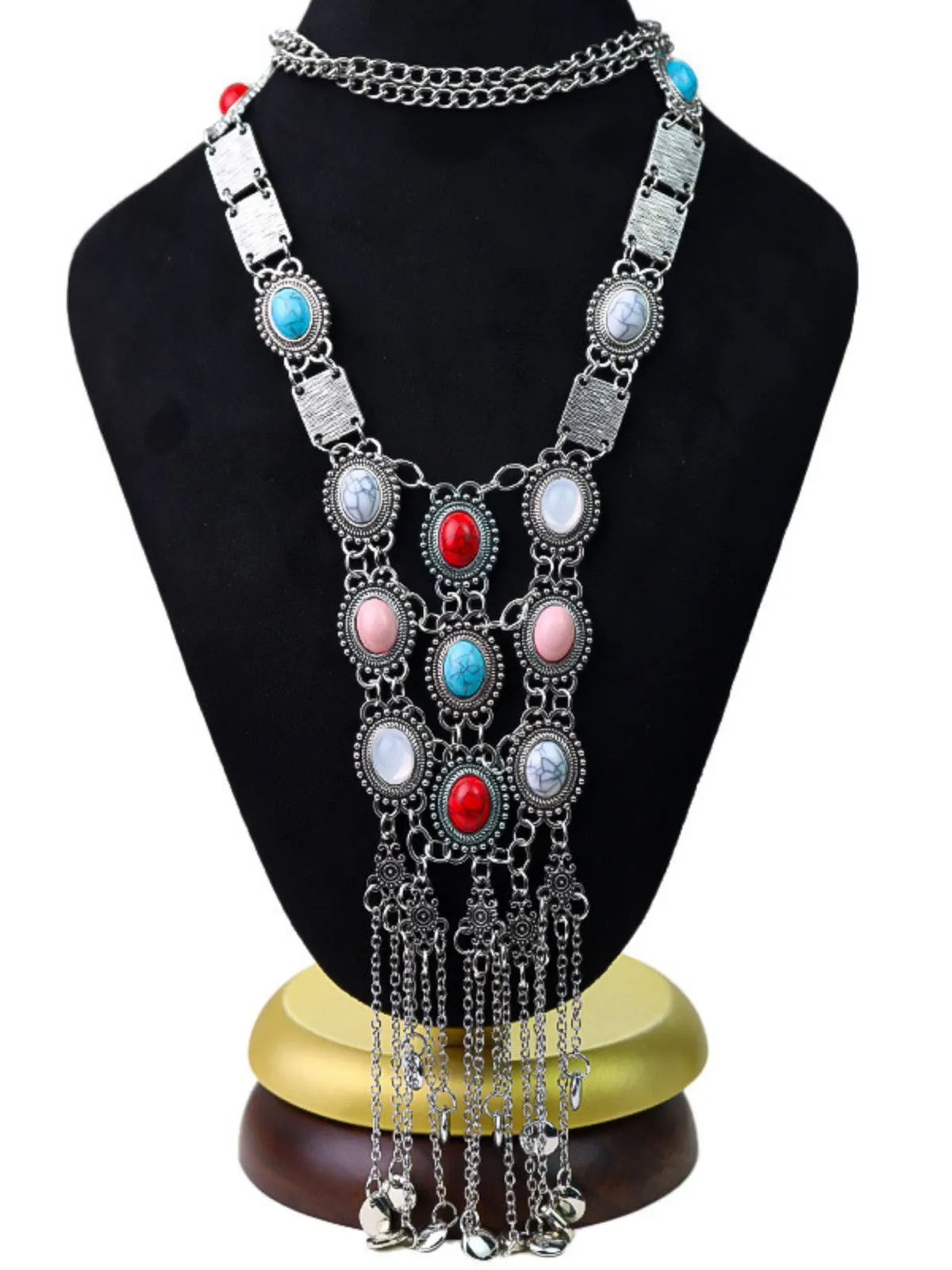 Multicolor Bohemian Tiered Tassel Fringe Necklace sold by Retro Stage product image thumbnail 4
