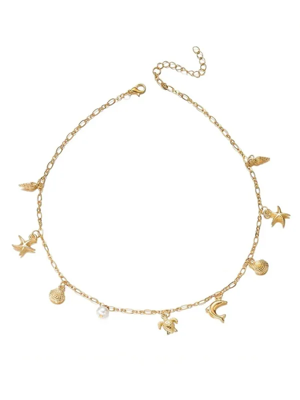 Gold Bohemian Shell Starfish Pearl Layered Necklace made by Retro Stage