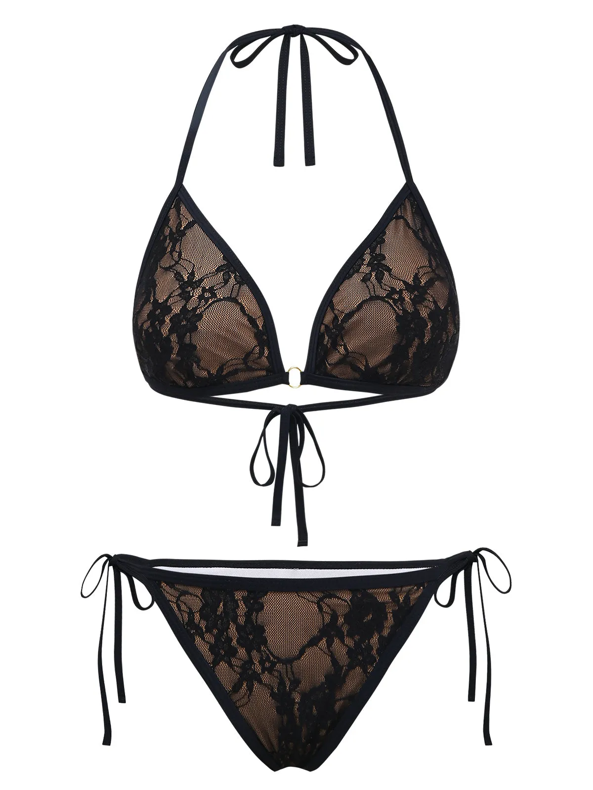 Black 1970s Halter Floral Lace Bikini Set sold by Retro Stage product image thumbnail 2
