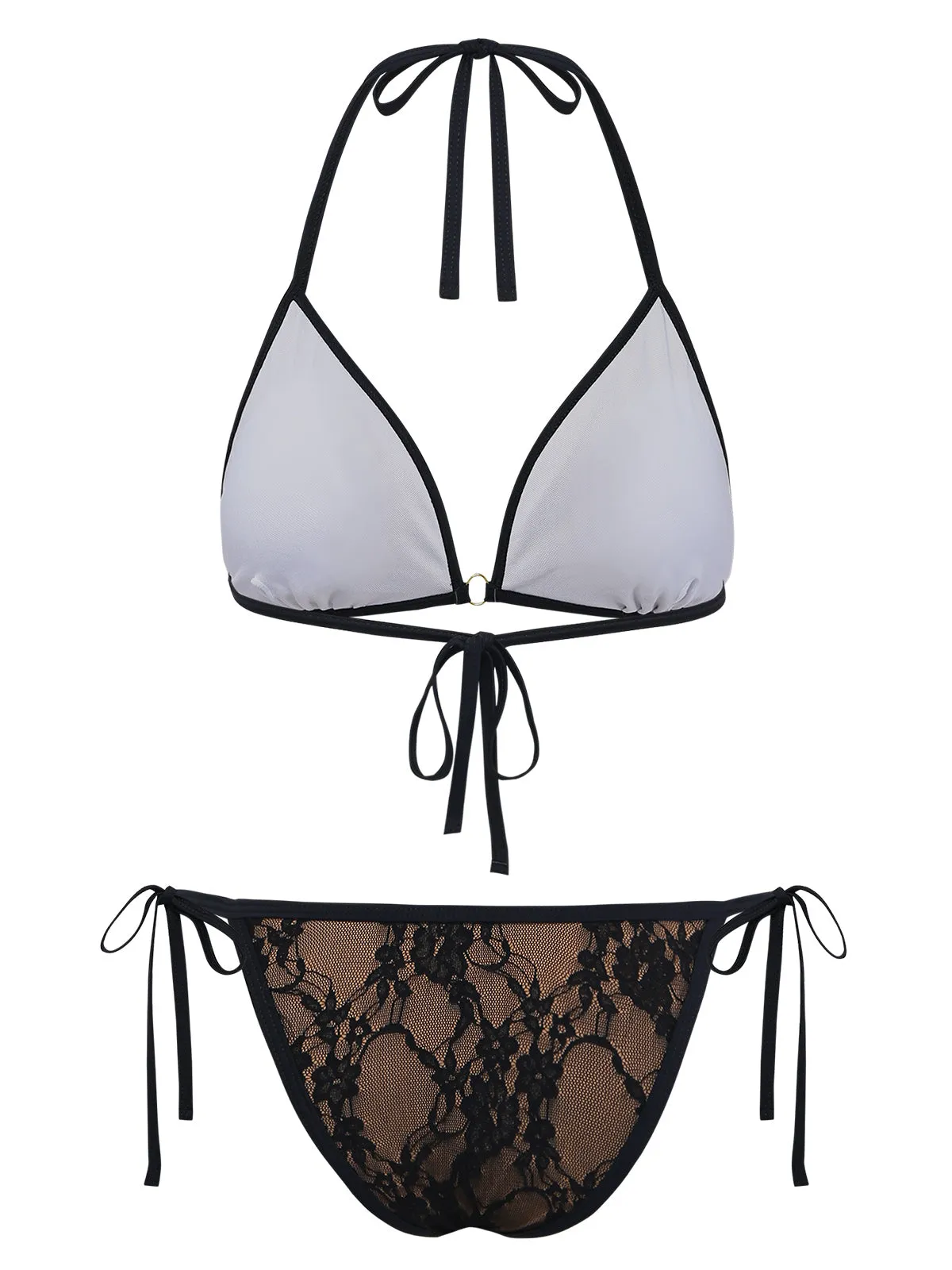 Black 1970s Halter Floral Lace Bikini Set sold by Retro Stage product image thumbnail 3