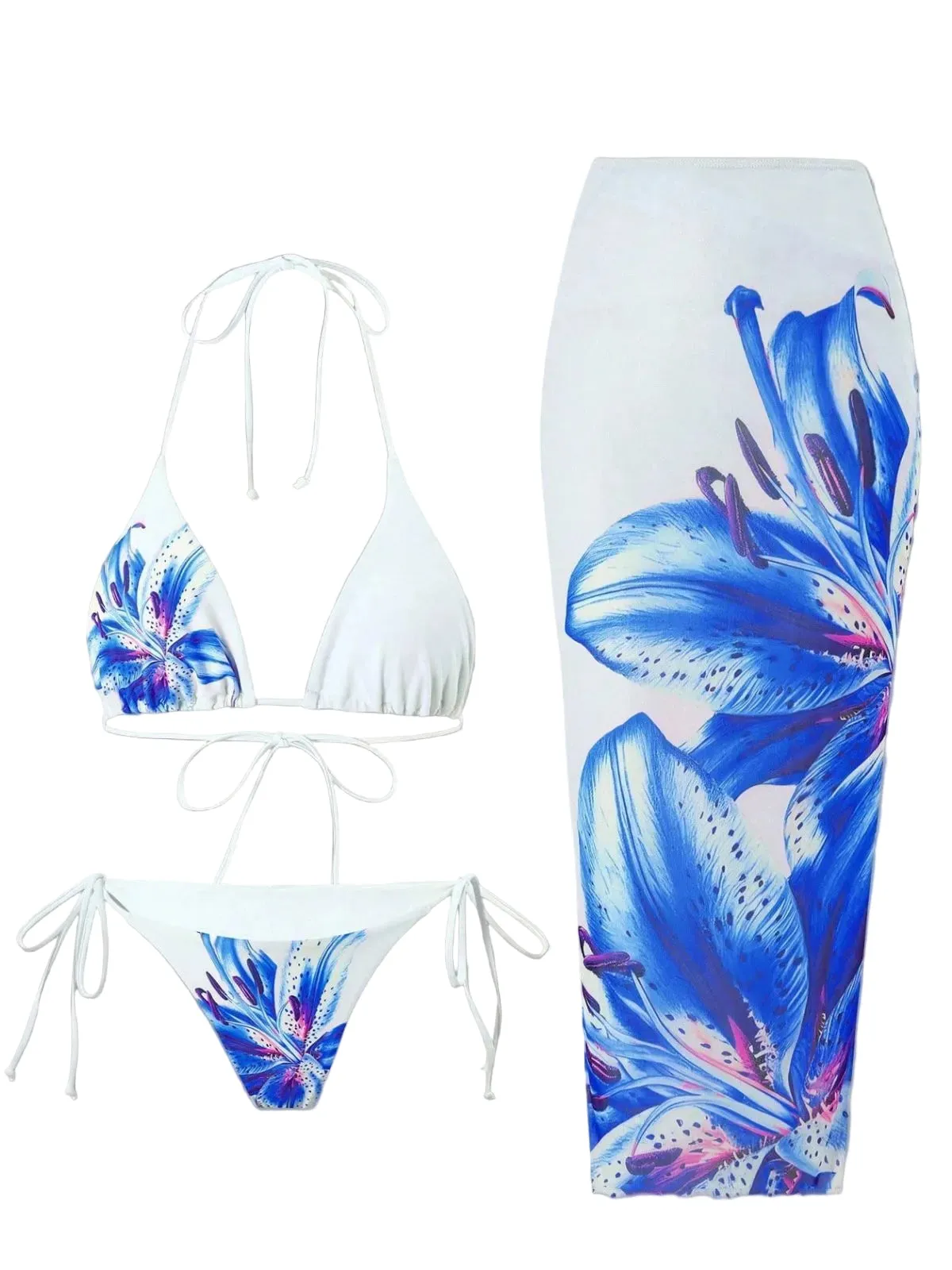 3PCS 1950s Mesh Lily Print Bikini Set & Cover-Up sold by Retro Stage product image thumbnail 5