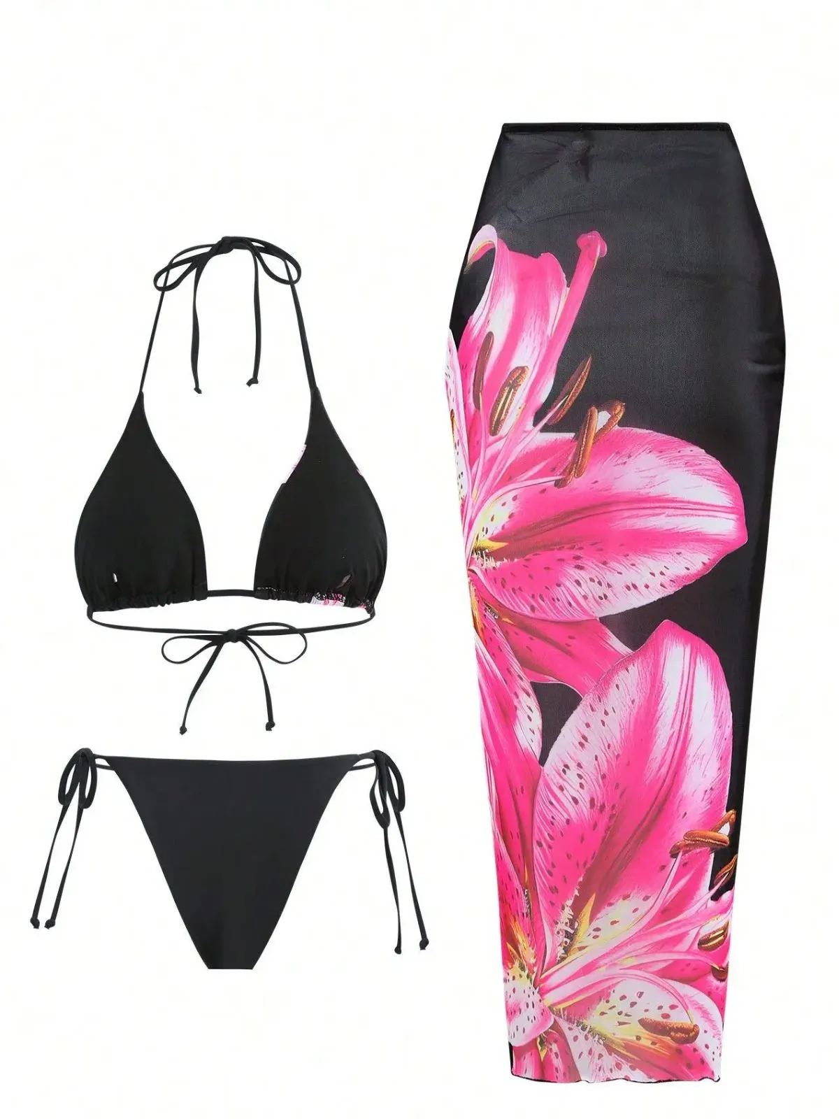 3PCS 1950s Mesh Lily Print Bikini Set & Cover-Up sold by Retro Stage product image thumbnail 2