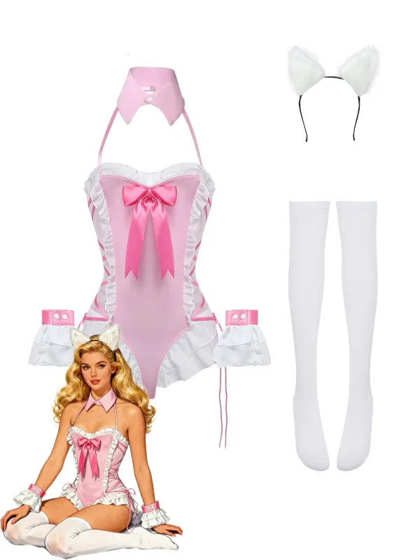 5PCS 1980s Bunny Girl Open Crotch Bodysuit Lingerie made by Retro Stage