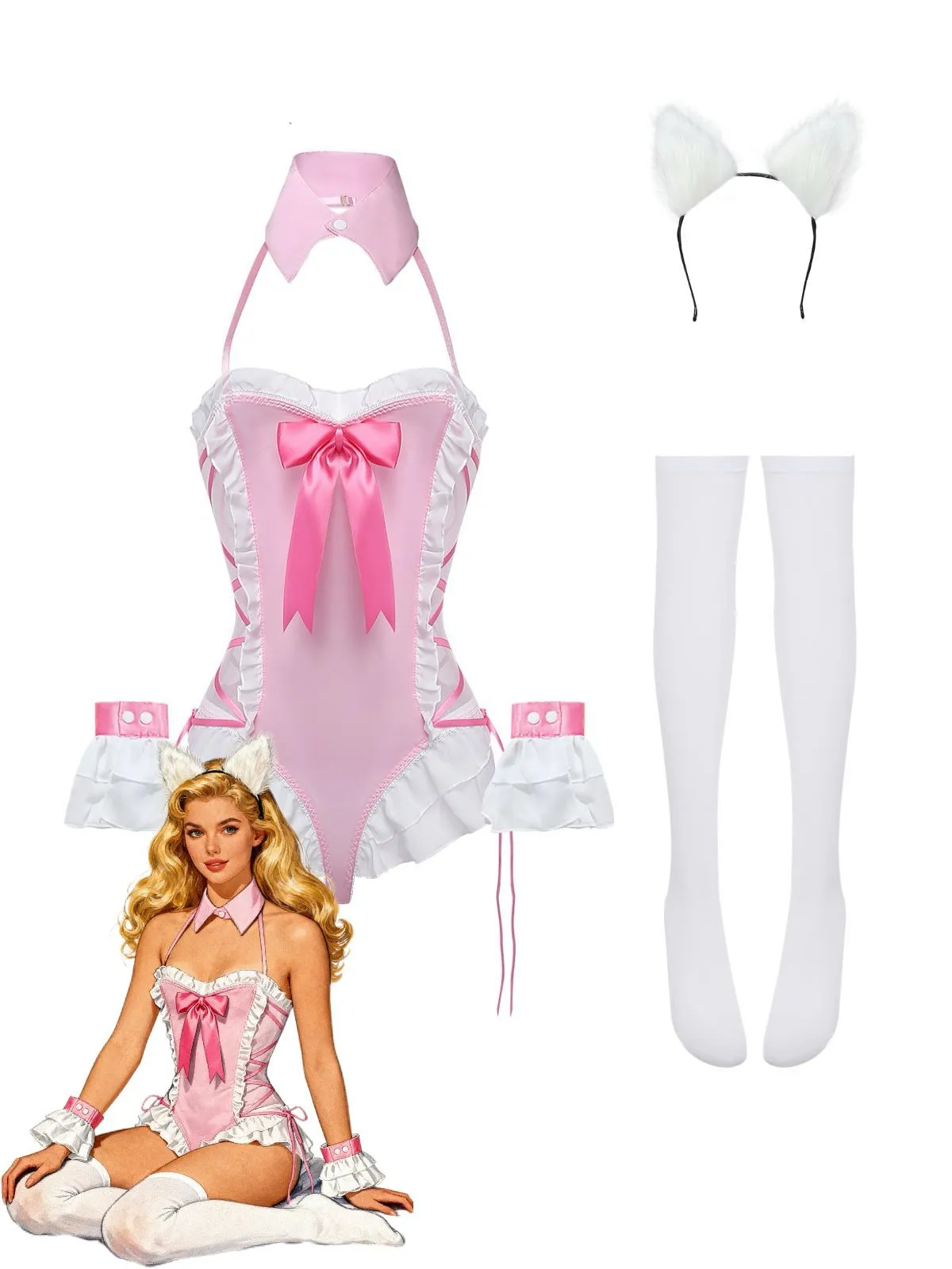 5PCS 1980s Bunny Girl Open Crotch Bodysuit Lingerie sold by Retro Stage