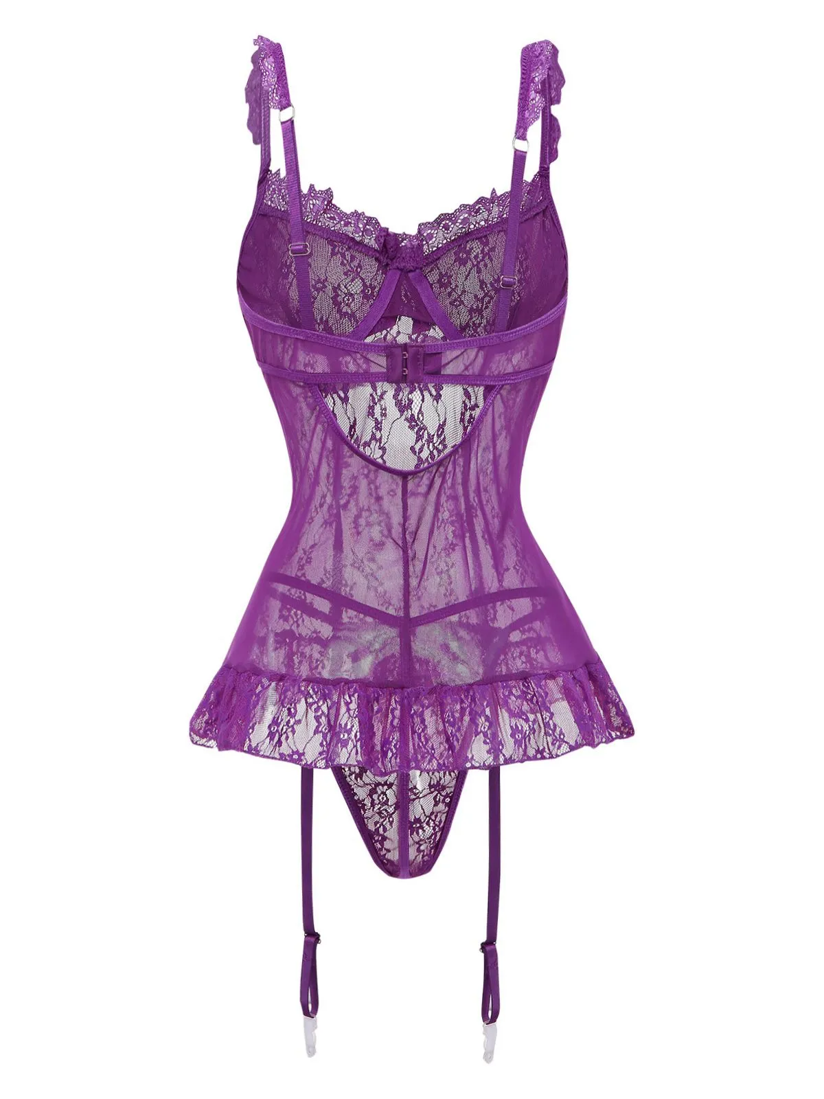 3PCS Purple 1980s Lace Lingerie Set with Stockings sold by Retro Stage product image thumbnail 3