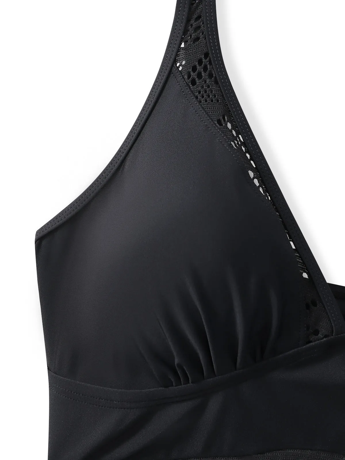 Black 1950s Lace V-Neck Ruched One-Piece Swimsuit sold by Retro Stage product image thumbnail 5