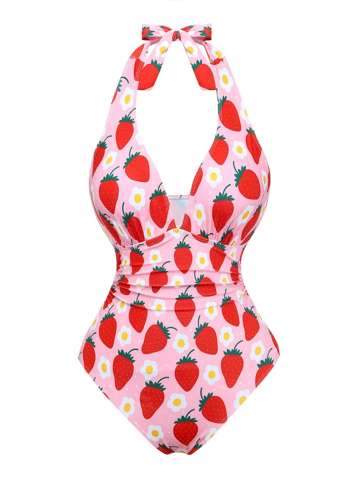 1950s Pleated Tummy Control Strawberry One-Piece Swimsuit sold by Retro Stage product image thumbnail 2
