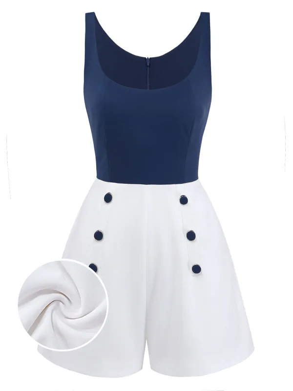 [Pre-Sale] Blue 1940s Color Block Scoop Neck Romper made by Retro Stage