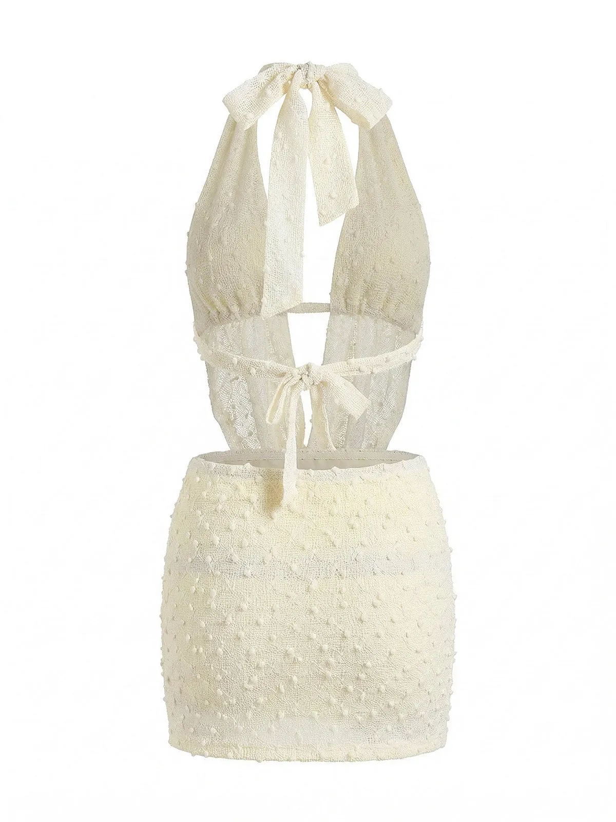 2PCS Beige 2000s Halter Backless Tie Skirt Set sold by Retro Stage product image thumbnail 3
