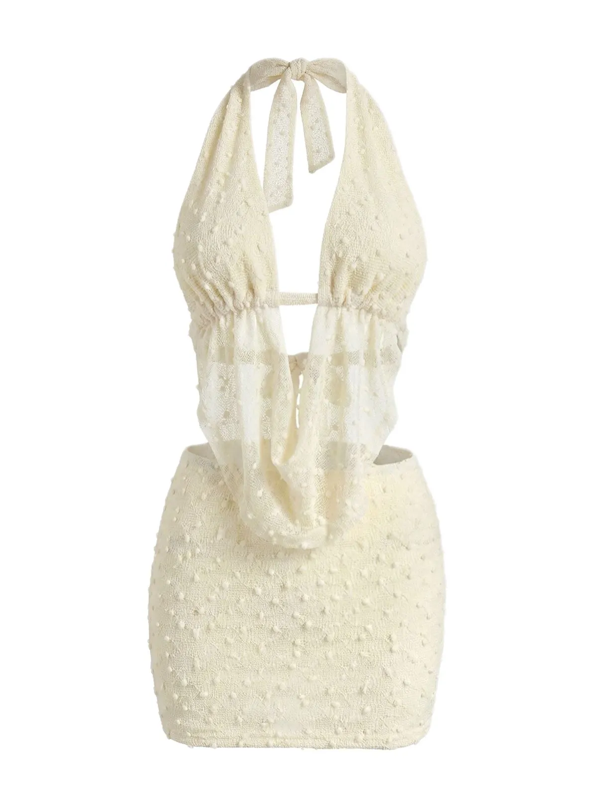2PCS Beige 2000s Halter Backless Tie Skirt Set sold by Retro Stage product image thumbnail 2