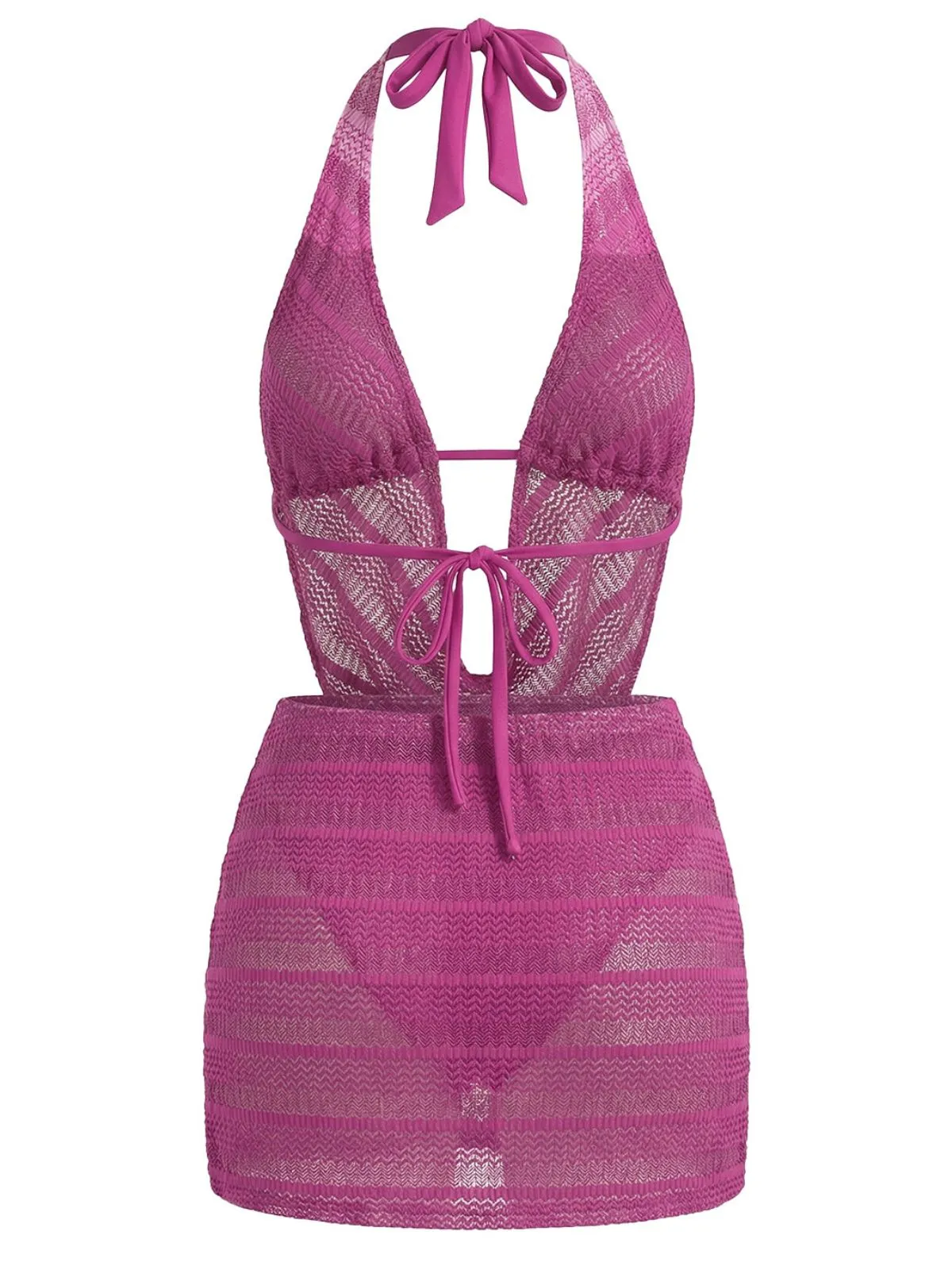 Rose Red 1950s Halter Cutout Bikini Set & Cover-Up sold by Retro Stage product image thumbnail 3