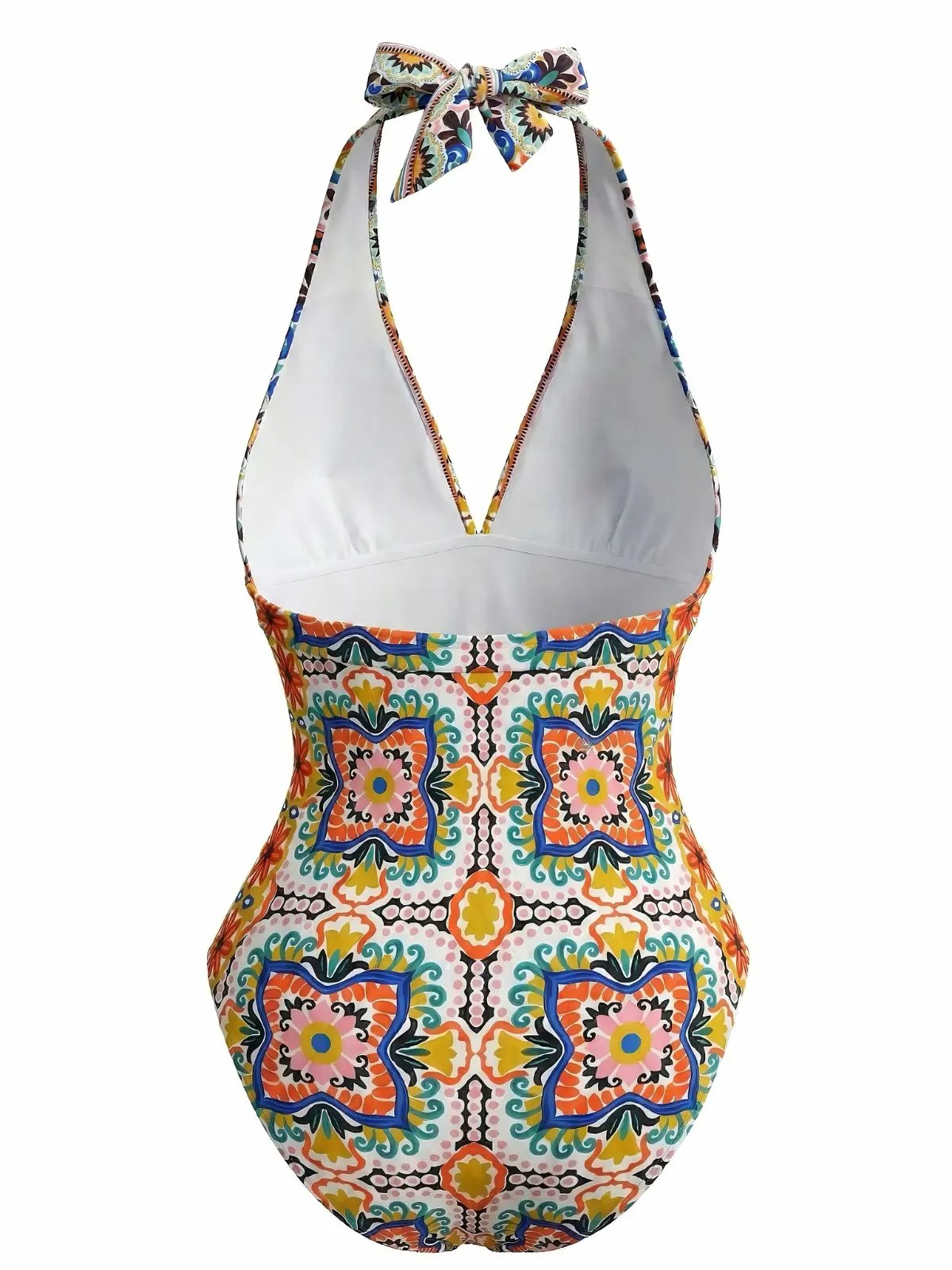 Multicolor 1930s Mediterranean Print Halter One-Piece Swimsuit sold by Retro Stage product image thumbnail 2